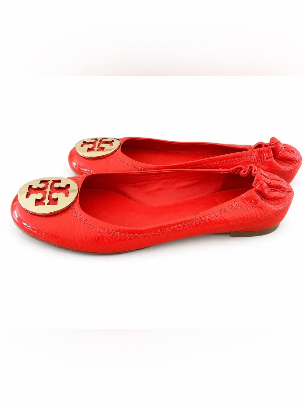 Tory Burch Reva  Red Leather Logo Ballet Flats - Picture 2 of 4